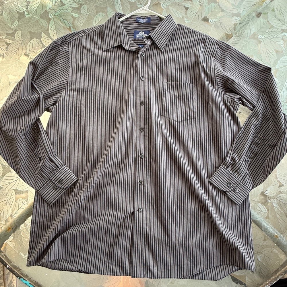 Stafford Super Shirt Wrinkle Free Mens Gray Black Striped Button Down Shirt